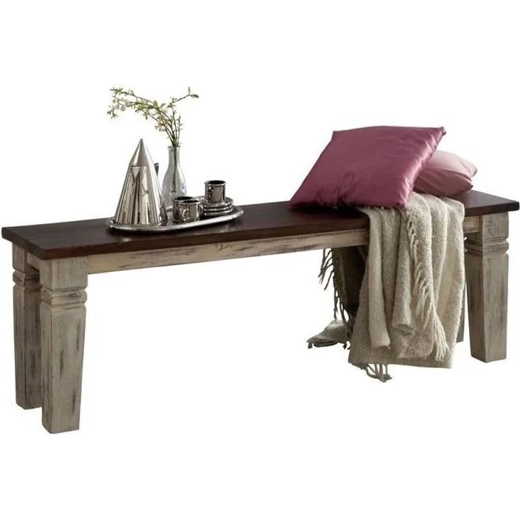 Bank Mango / Akazie 140x35x45 weiß gewachst CASTLE-ANTIK #146 – Bild 1