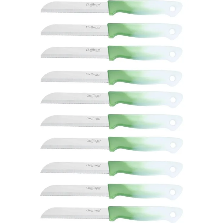 10 Stück Küchenmesser 18 cm mit ergonomischem Griff - vielseitig & pflegeleicht, Dunkelgrün