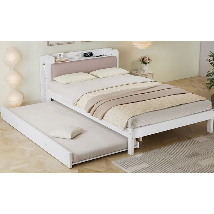 TavilaEcon Einzelbett Holzbett, Funktionsbett mit LED-Lichtleiste und gepolstertem Kopfteil weiß Liegefläche 120 × 200 cm – Modell N622D765960W – Bild 9