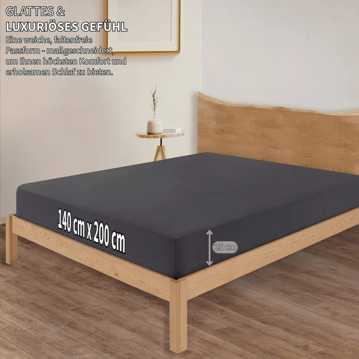 KK Jersey Spannbettlaken, Baumwolle Anthrazit, 140 x 200 x 30 cm – Bild 3
