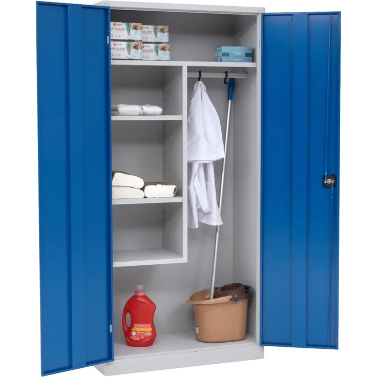 Putzmittelschrank, 92 x 195 x 42 cm, grau/blau
