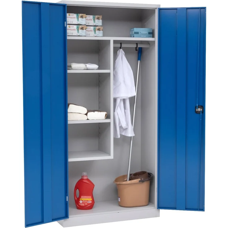 Putzmittelschrank, 92 x 195 x 42 cm, grau/blau – Bild 1