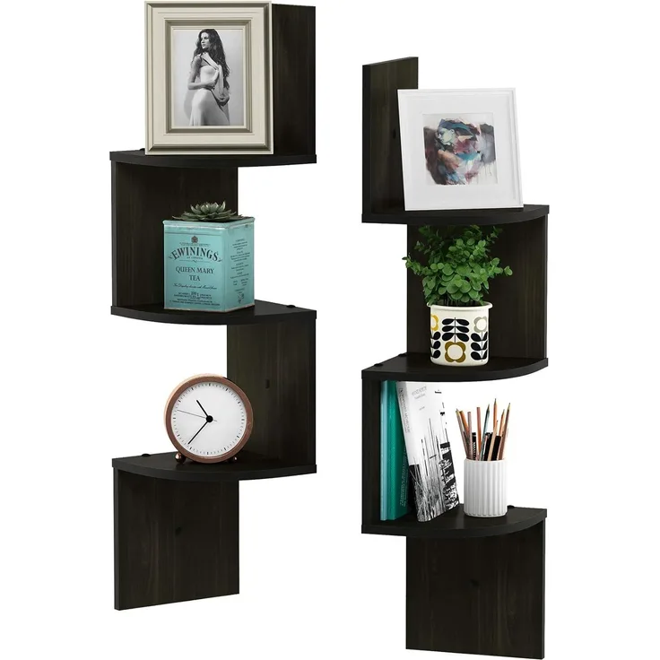Furinno Rossi 3-stufiges Wandregal-Set, 2er-Set, holz, Espresso, 19. 81x19. 81x82. 55 cm