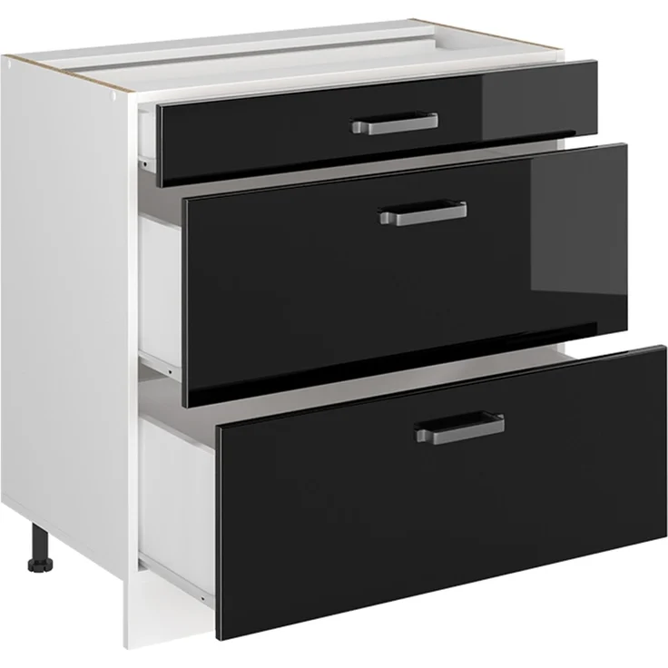 Küchenunterschrank R-Line Schwarz Hochglanz/Weiß 80 cm mit 3 Schubladen Arbeitsplatte Anthrazit Vicco – Bild 3