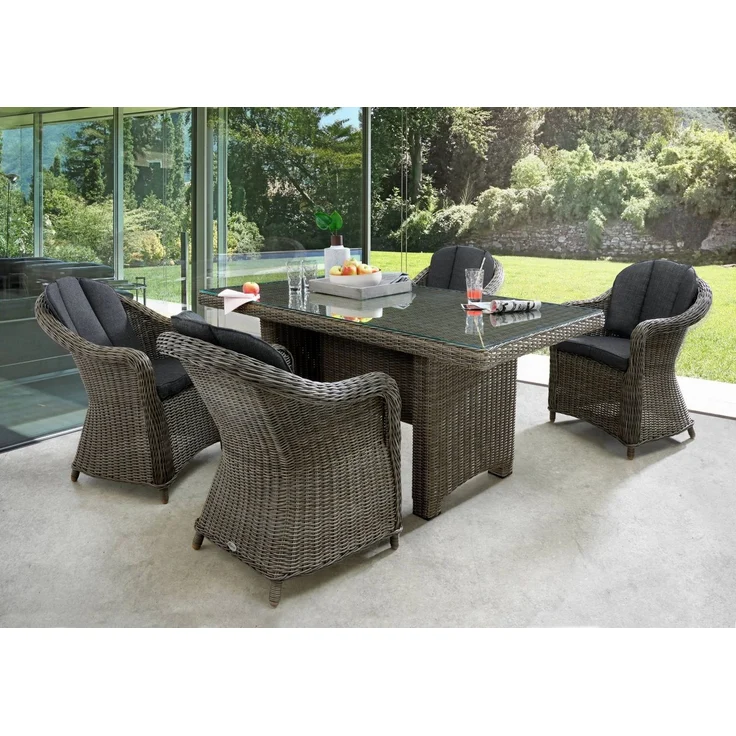 Destiny Garten-Essgruppe MALAGA LUNA, (13-tlg, 4x Sessel, 1x Tisch, inkl. Auflagen), Aluminium, Polyrattan – Bild 1