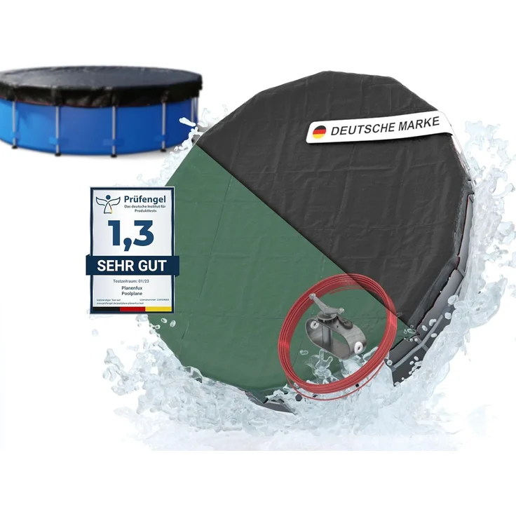Planenfux® Pool-Abdeckplane Beidseitig nutzbare 2-in-1 Poolplane für Rundpools, Ø 244 - 280 cm Poolabdeckung rund aus verstärktem 200g/m² PE Material – Bild 1
