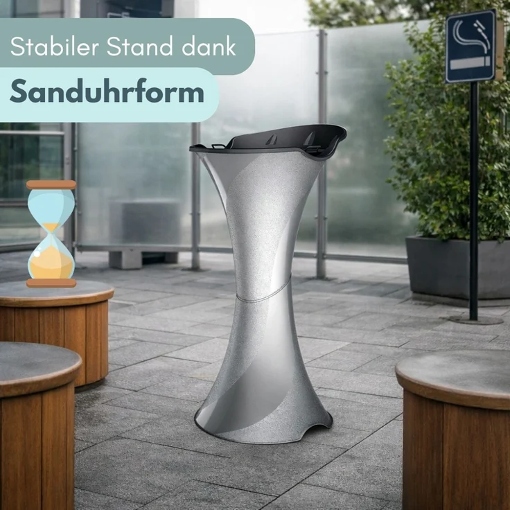 Standaschenbecher für Draußen Aschenbecher Outdoor Wetterfest Stand Aschenbecher für Draussen Standascher Säulenascher für Terrassen Balkone Stehaschenbecher Silber – Bild 3