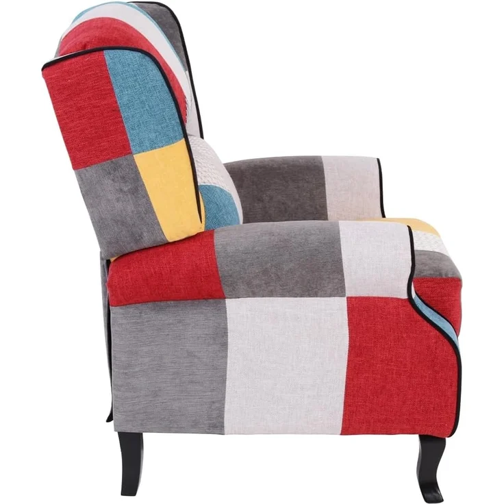 BAKAJI Sedia Poltrona Reclinabile Toppe Seduta Comoda Struttura Legno Lehnstuhl Patchwork Patches Design bequemer Sitz Struktur Holz, Canvas, braun, Standard – Bild 7