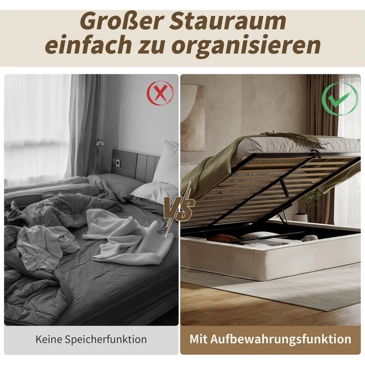 Celya Polsterbett Doppelbett,160 x 200cm,hydraulisches Funktionsbett (ohne Matratze, Bett mit Lattenrost, gepolstertes Kopfteil, Chenille) – Bild 3