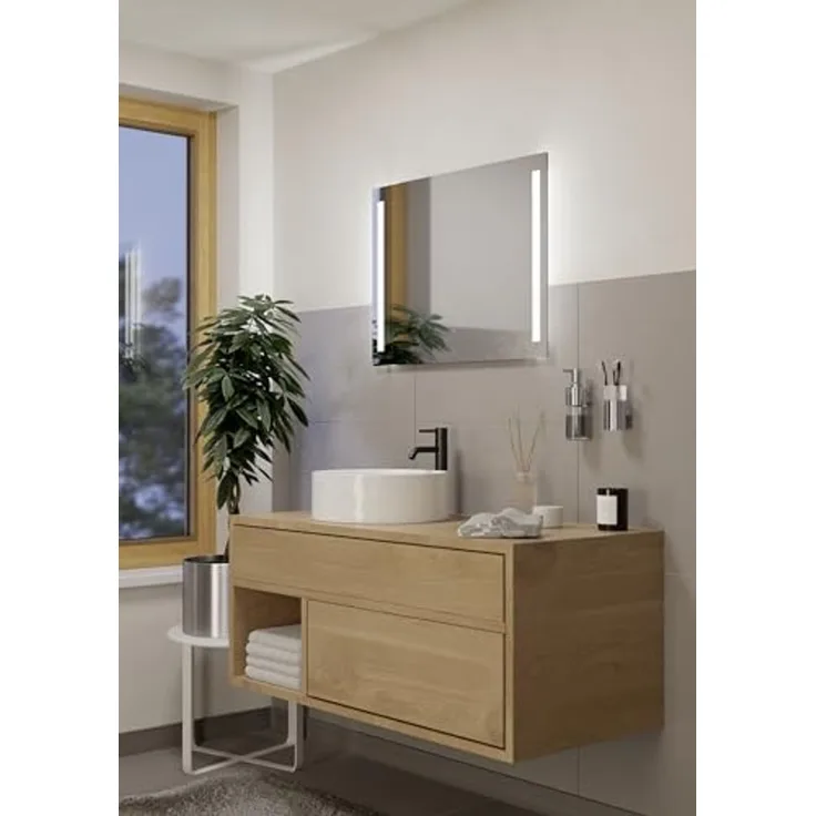 Eglo 99773 Spiegelleuchte Badezimmerleuchte BUENAVISTA Alu silber, Spiegel L:80cm B:3cm H:60cm mit Touchschalter ein/aus IP44 4000K