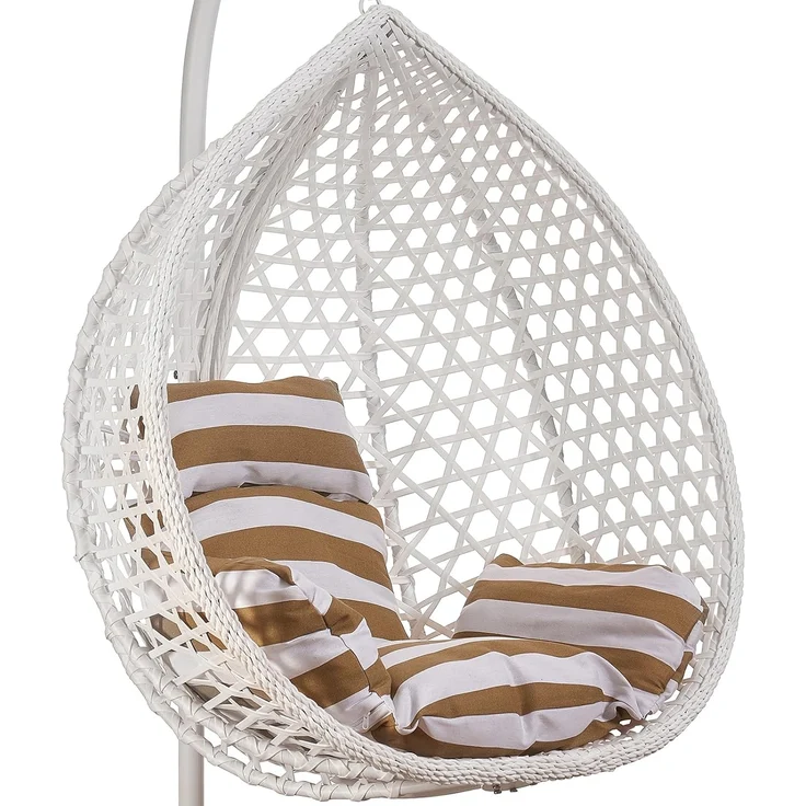 Luxus Hängesessel Style XXL Rattan Korb und Gestell Weiss mit Relaxkissen Braun – Bild 7