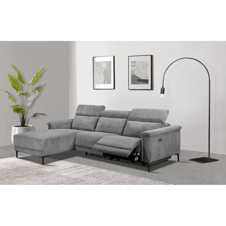 Places of Style Ecksofa Lund in Cord, L-Form, 261 cm, mit manueller, o. elektrischer Relaxfunktion, USB, Kopfteilverstellung – Bild 5