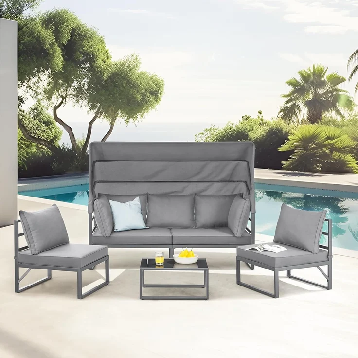SVITA Gartenlounge-Set MAUI, (4-tlg), Outdoor-Möbelset mit Dach, Stahlgestell, Grau – Bild 2