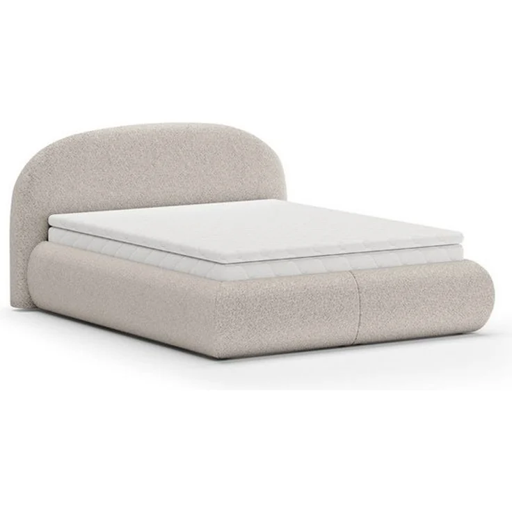 Beautysofa Polsterbett MOTTI mit Bettkasten und gepolstertem Kopfteil (Erhältlich in 3 Breiten: 140, 160 oder 180 cm, mit oder ohne Matratze und Topper), Modischer Bouclé-Stoff in 3 Beigetönen – Bild 4