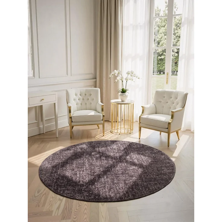 Elle Decoration Brilliance - Kurzflor Teppich Prisma, Wohnzimmerteppich mit Raster Design, Kachel, Quadrat Muster, Glänzender, Moderner Teppich für Wohnzimmer, Schlafzimmer - Braun, Ø 160 cm