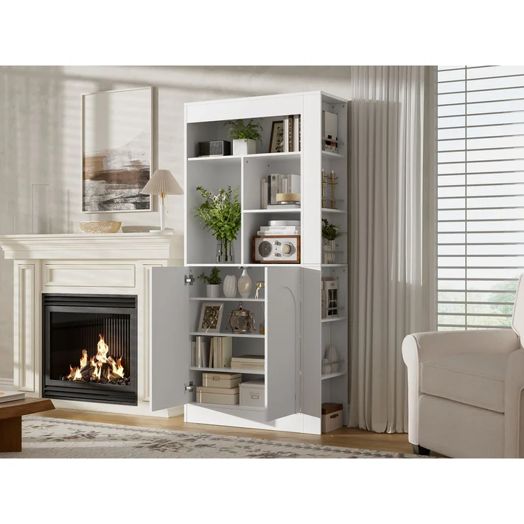 ZUBALIYA Regalschrank (85 x 35 x 180 cm), 2 Türen, Verstellbare Einlegeböden, Stauraum für Wohnzimmer, Arbeitszimmer und Flur, Weiß – Bild 9