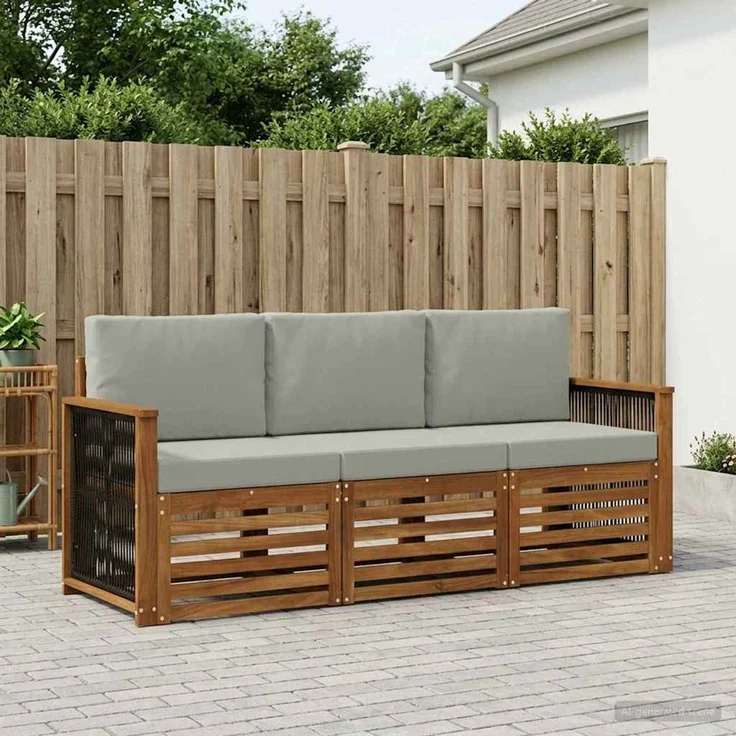 vidaXL Outdoor-Sofagarnitur 3 stk. 3-Sitzer Natur und Hellgrau 3383962 – Bild 1