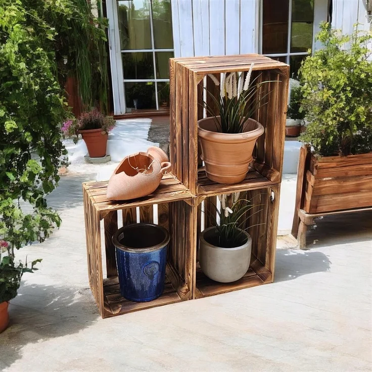 Holzkiste Obstkiste Weinkiste neu geflammt 50 x 40 x 30cm massiv und robust – Bild 4