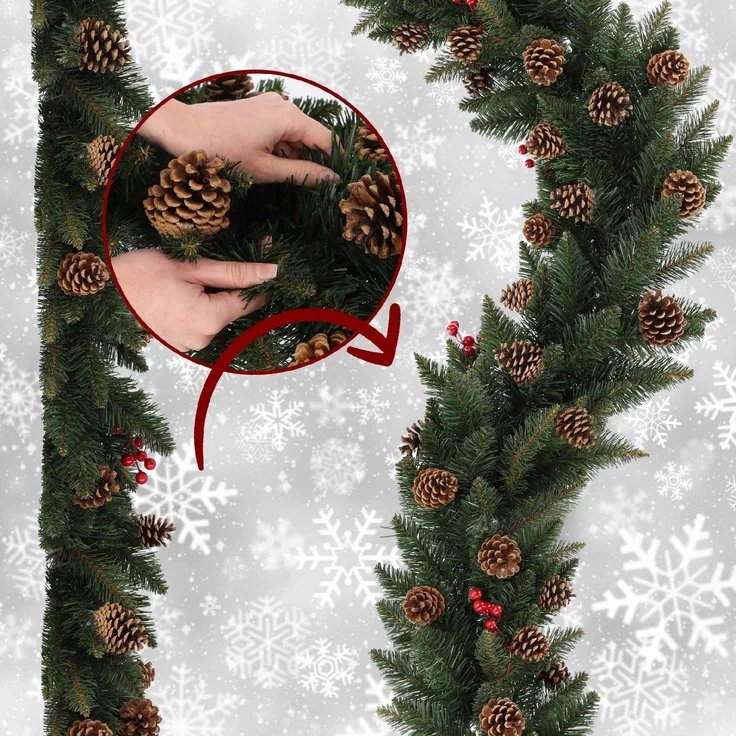 KADAX Weihnachtsbaumgirlande 115 cm. Dicht mit Zapfen – Bild 9
