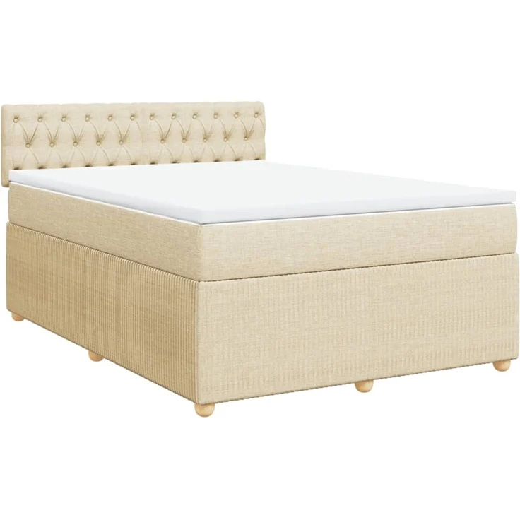 vidaXL Boxspringbett mit Matratze Creme 140x190 cm Stoff 3289763 – Bild 3