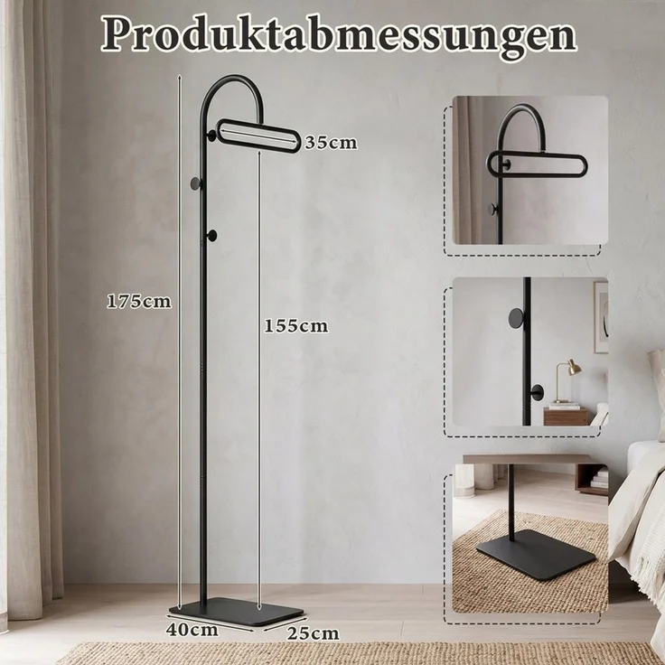 PRIISF Garderobenständer Kleiderständer 175cm Garderobenständer Standgarderobe Garderobe Metall, (freistehend Flurgarderobe Jackenständer mit Sinterstein Ablagen Haken, Garderobenstange Kleiderstange Metallgarderobe Schuhregal), für Kleidung Hüte Tasch... – Bild 2