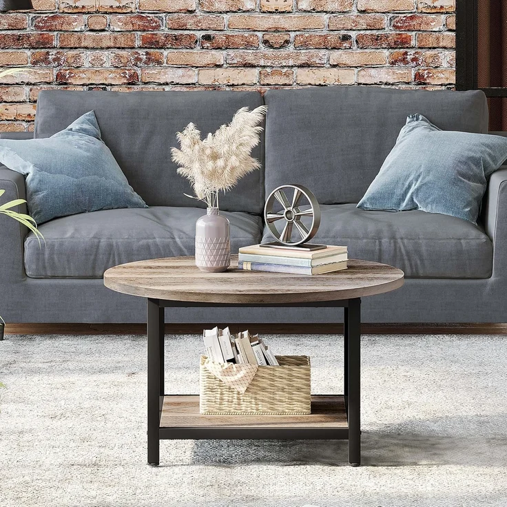 YITAHOME Couchtisch, Wohnzimmertisch 2-stöckiger, Holz Couchtisch Rund 80X80X46cm, Couchtisch mit Stauraum für Couch Schlafzimmer,Stabiler Metallrahmen – Bild 7