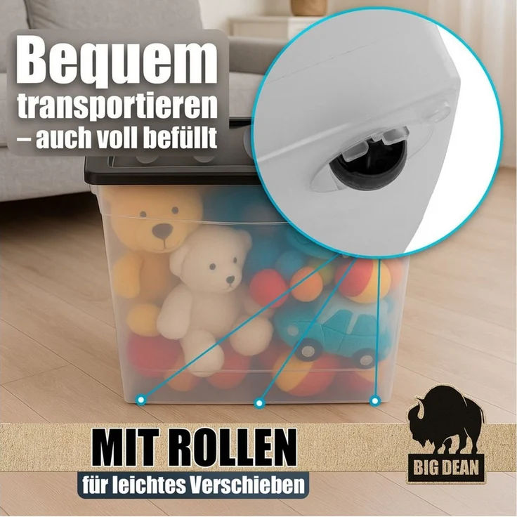 BigDean Aufbewahrungsbox 80 L Aufbewahrungsbox mit Deckel und Rollen groß Budget Line (Set, 1 St, Aufbewahrungsbox mit Deckel), Durchdacht, Praxisnahes Design, Stapelbar – Bild 3