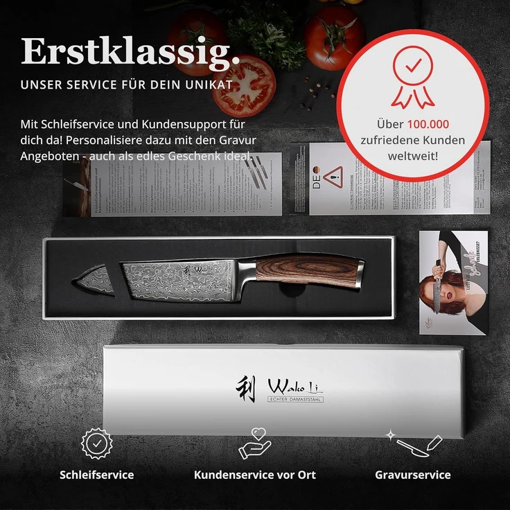 Wakoli Santokumesser EDIB Sakura Damast Santoku Messer Küchenmesser 17 cm Klinge, aus 67 Lagen Damaststahl, VG-10 Kern – Bild 7
