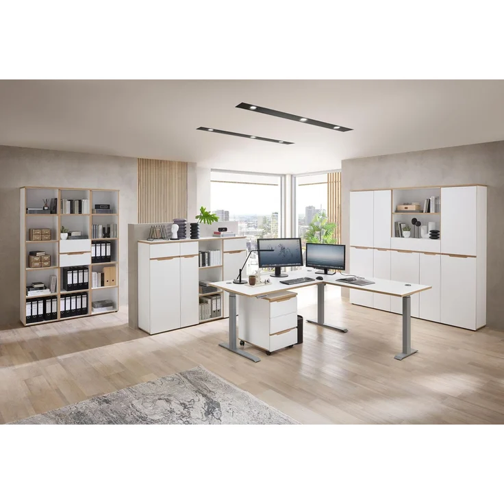 Büroschrank MEMPHIS 1-türig WH05 Front Weiß supermatt & Artisan Eiche – Bild 5