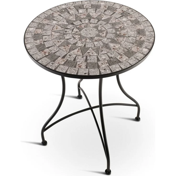 Raburg Gartentisch Mosaiktisch, Balkon- und Terrassentisch, 60 cm Ø, 72 cm hoch, Mayla (rund), liebevolle Handarbeit, Mosaikmuster, schwarzes Metallgestell – Bild 1