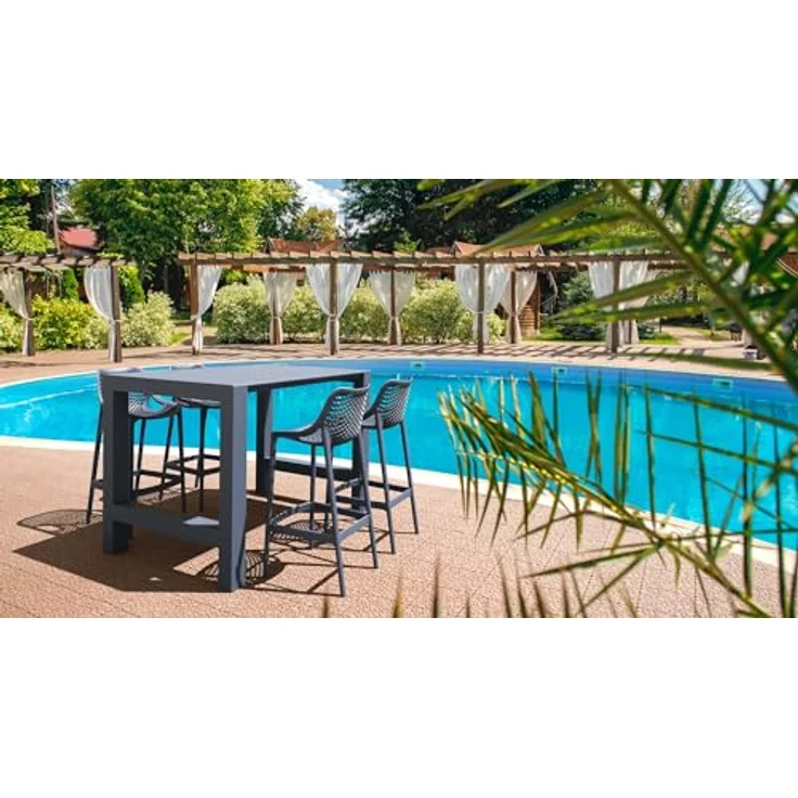 CLP Barhocker Air, Dunkelgrau, ergonomisch, wasserabweisend, 45x105x53 cm, 2er Set für Esszimmer und Garten – Bild 2