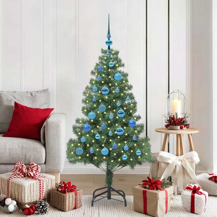vidaXL Weihnachtsbaum mit LED-Beleuchtung Grün 150 cm PVC und Stahl 3396374 – Bild 1