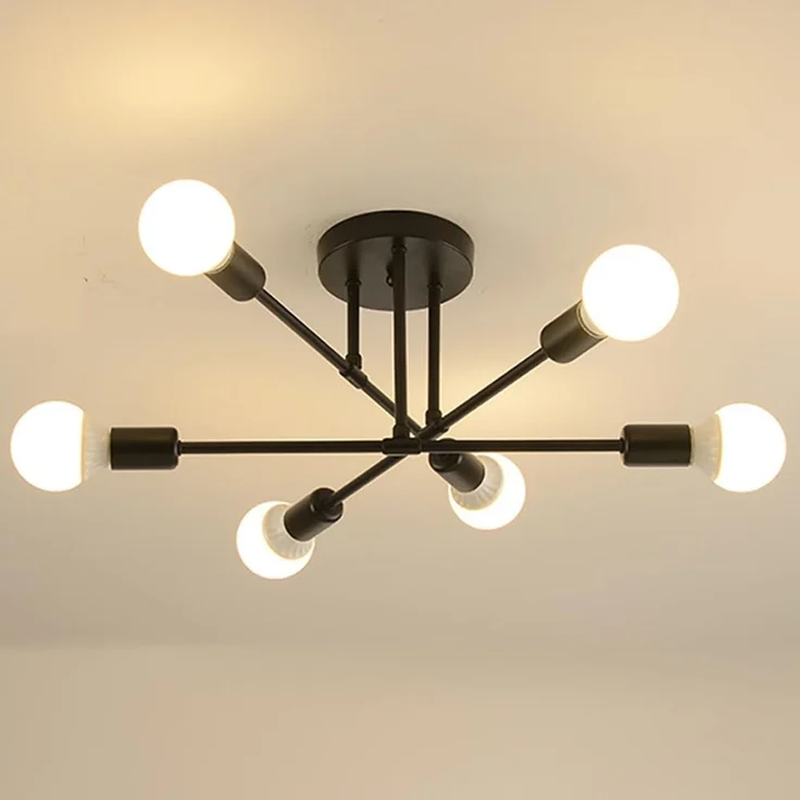Goeco Vintage Sputnik Kronleuchter, 6-Flammige E27 Deckenleuchte Schwarz Metall, Retro Deckenlampe für Esszimmer, Esstisch, Flur, Wohnzimmer, Hotel, Café (Ohne Leuchtmittel) – Bild 1