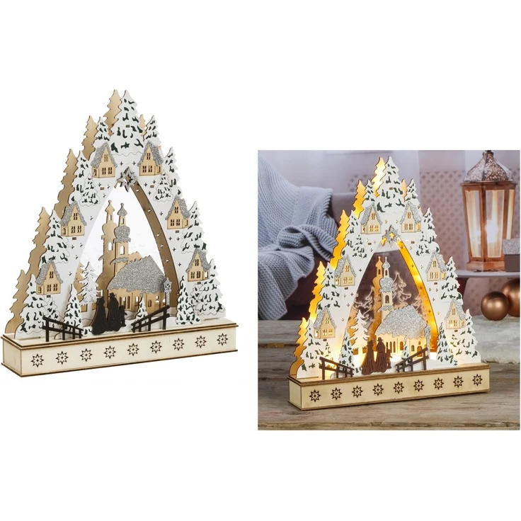 Weihnachtsdorf mit Weihnachtskulisse mit 10 Warm-Weißen LED´s 30cm 54894