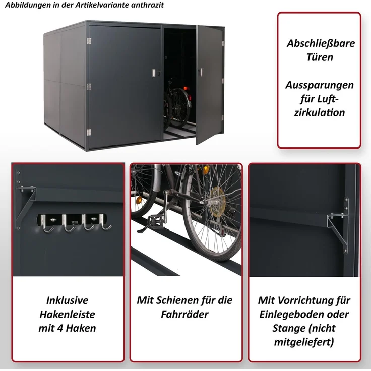 4er-Fahrradgarage HWC-L56c, Gerätehaus Fahrradbox mit Ablage, abschließbar Metall 160x222x208cm ~ hellgrau – Bild 2