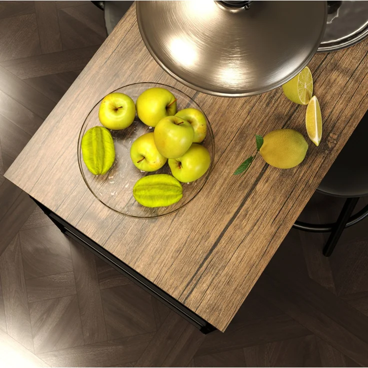 Bartisch-Set mit 2 Barhockern & 3 Ablagen, 90x50x90,5 cm, Eiche – Bild 8