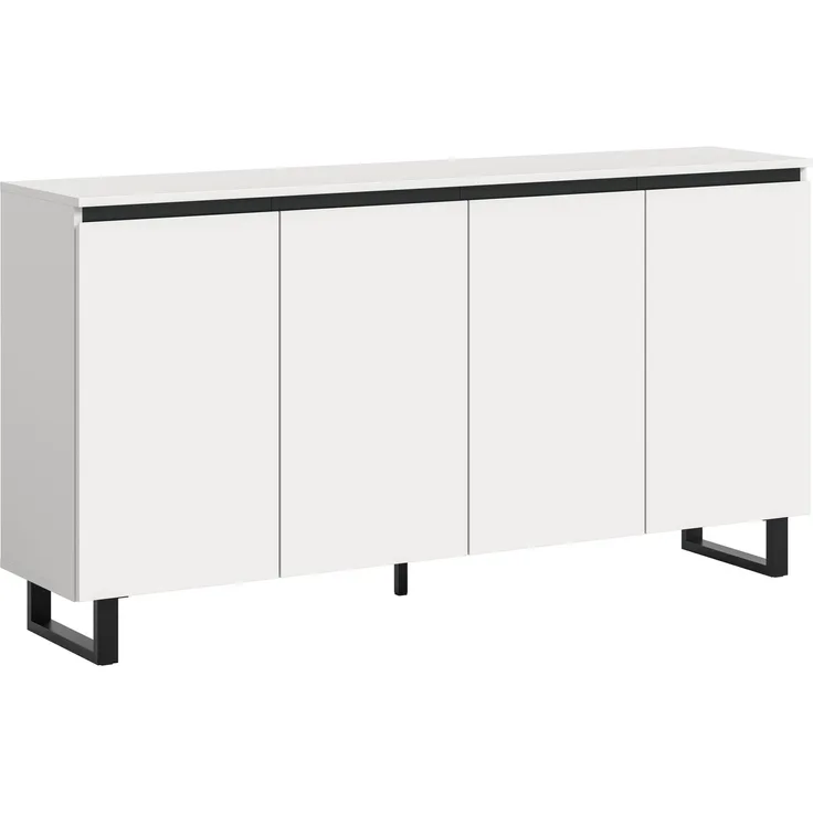 Sideboard B/H/T: 160x84x36 cm in weiß Melamin und schwarz
