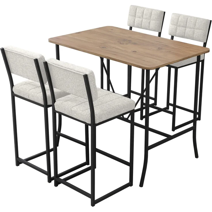Skye Decor 'Retro - Cream, Walnut' Bartisch-Set mit Barhockern (5-teilig), Creme / Walnuss, 110 x 92 x 70 cm – Bild 3