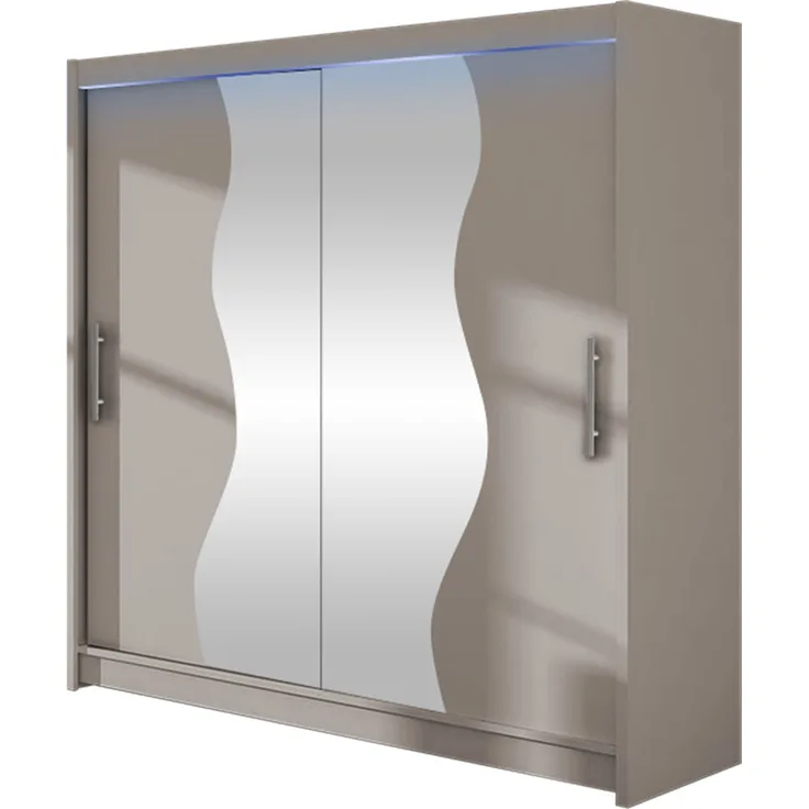 Kleiderschrank Begas, mit RGB LED Beleuchtung, Farbe: Cashmere / Spiegel
