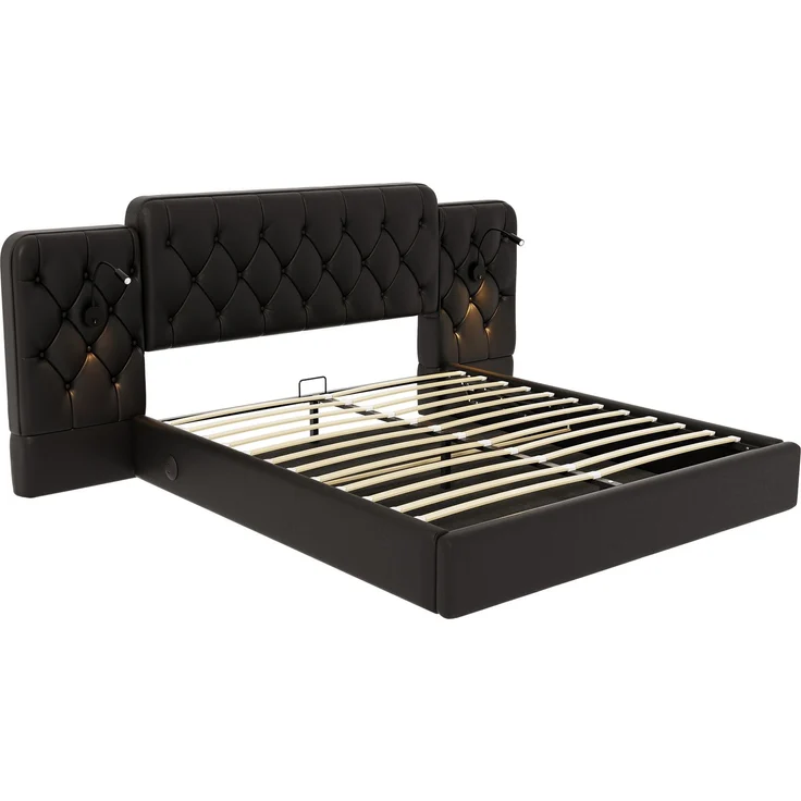 Polsterbett, PU-Leder mit USB-Anschluss, Leselampen & Stauraum, 160x200 cm, Schwarz, ohne Matratze – Bild 9