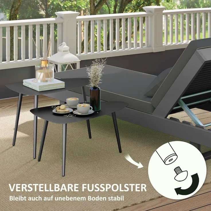 Outsunny Beistelltisch im Geometrischem Design (wetterfest Balkontisch, 2-St, 2er Set Couchtisch), aus Stahl, für Garten, Terrasse, Balkon, Schwarz – Bild 6