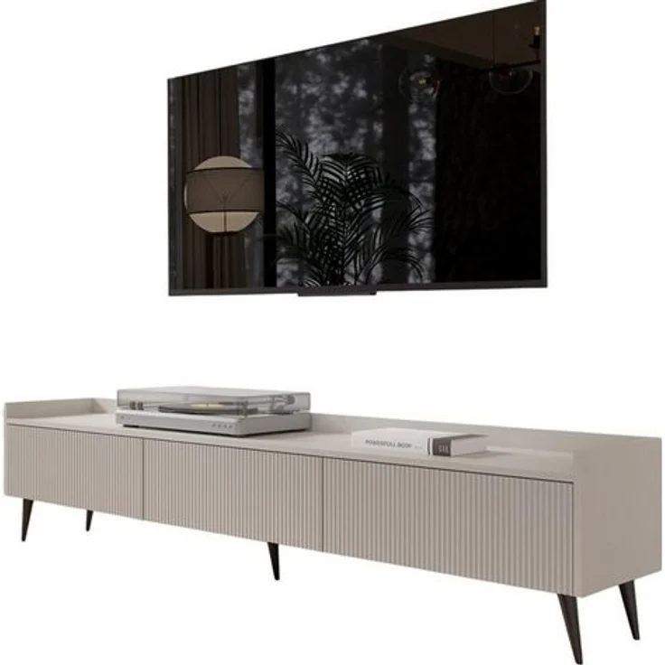 Compleo TV-Schrank dreitürig, Japandi design, Lamellenoptik MODE 180 cm breit – Bild 4
