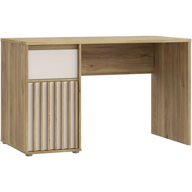 Forte ELISTON Schreibtisch 120, moderner Schreibtisch mit Lamellendesign, Schrank und Schublade, Schlafzimmer, Büro, Mauvella Eiche Holzdekor|Kashmir Beige, 120 cm breit x 74,4 cm hoch x 60 cm tief – Bild 5