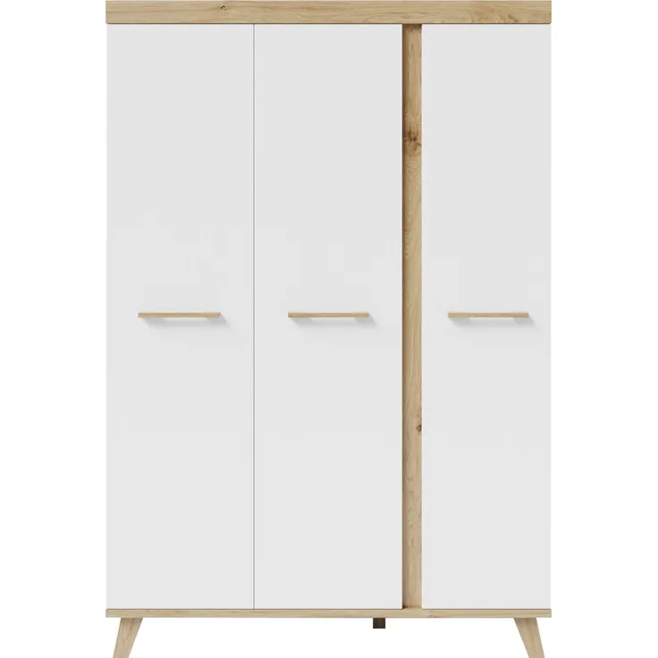 roba Kinderkleiderschrank 3-türig 'Smile' - Griffe & Füße aus Massivholz - Dekor Artisan Eiche - Weiß