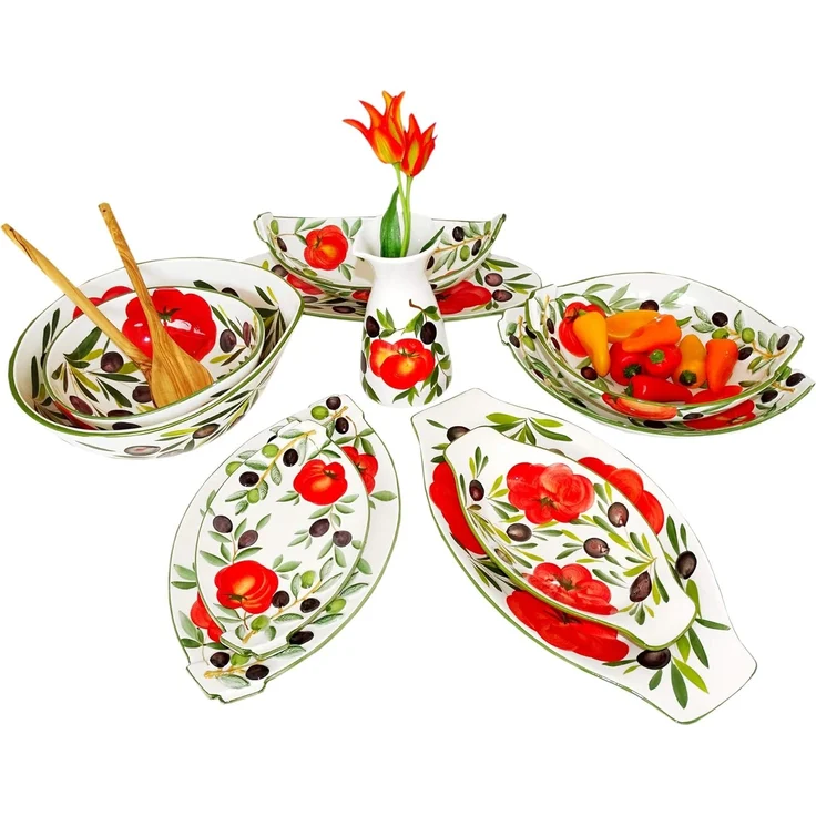 Lashuma Obstschale Tomate Olive, Keramik, (1-tlg), Pasta Schüssel rund Ø 27 mit Relief Dekor – Bild 5