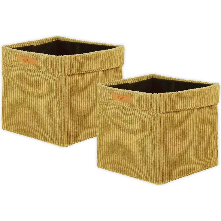 Lycce faltbare Aufbewahrungsbox, 2er Set - Cord, passend für Kallax Regal, abnehmbarer Bezug, robust, formstabil Senfgelb 31x33x33cm – Bild 1
