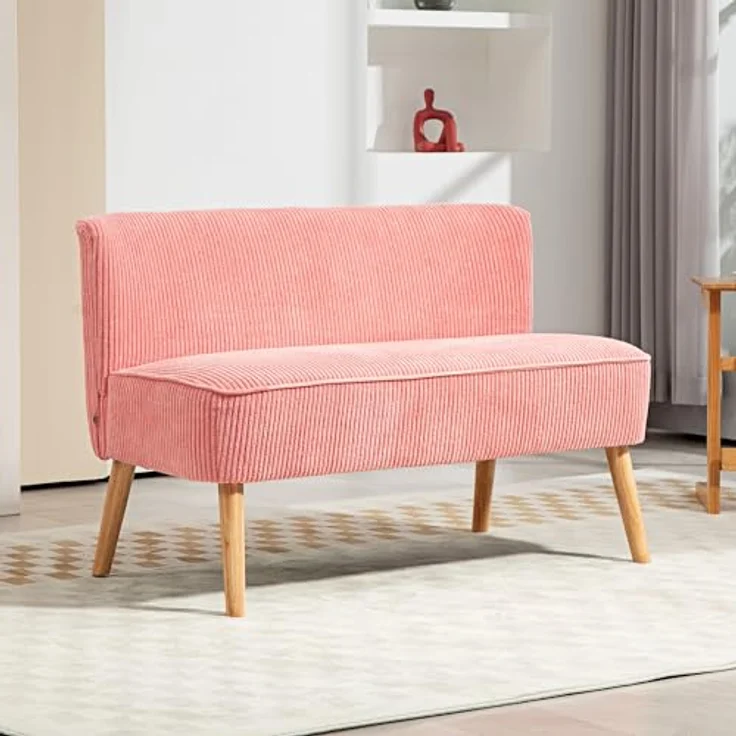HOMCOM 2-Sitzer Sofa, Rosa, Skandi Design mit pflegeleichtem Stoffbezug, 56.5x77x117 cm – Bild 2