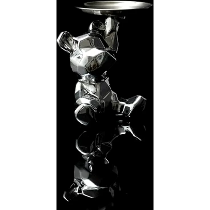 HOME DECO FACTORY Bären-Statue Schale Resin Einzigartig Silber | Resin, Bären-Statue mit Ablageschale, einzigartiges praktisches Design, Dekoration, Wohnzimmer oder Flur, Silber – Bild 7