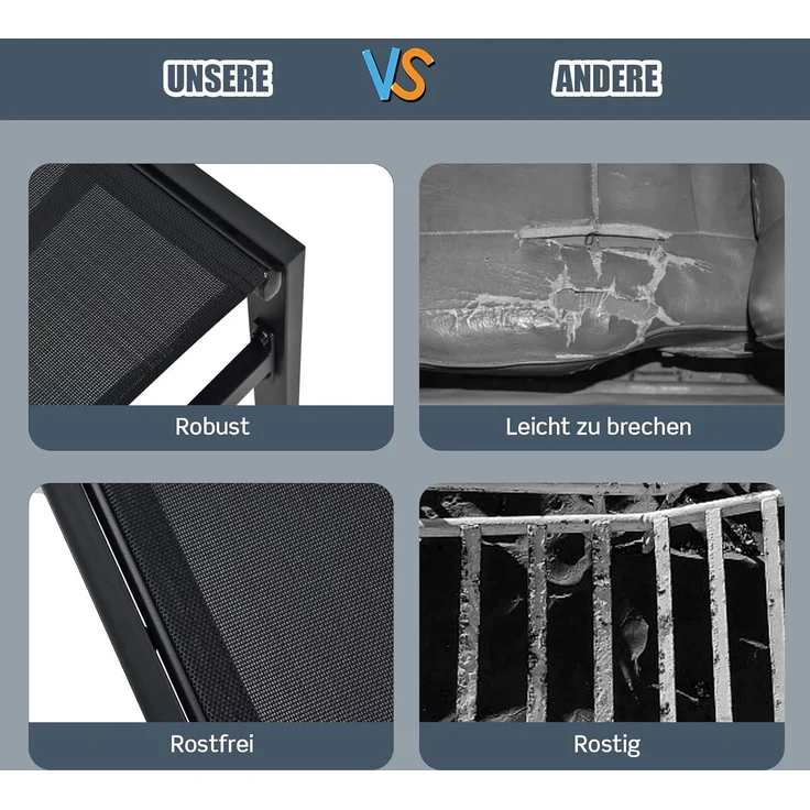 COSTWAY Sonnenliege mit 6-stufig verstellbarer Rückenlehne 150kg belastbar, Stahl/Stoff schwarz, 64 x 198 x 67-103 cm (L x B x H) – Bild 7