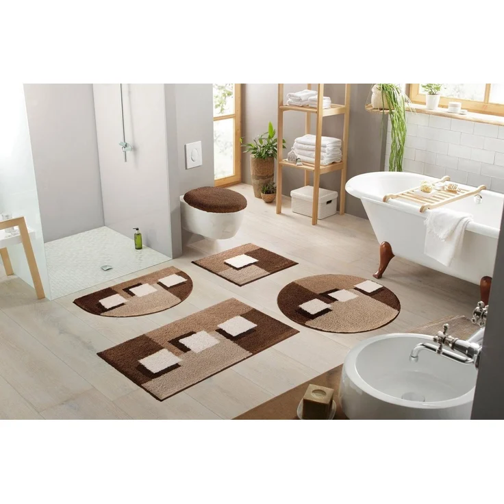 OTTO home Badematte Ada, Badvorleger, Badezimmer Teppich, Höhe 21 mm, rutschhemmend beschichtet, fußbodenheizungsgeeignet, schnell trocknend, strapazierfähig, Polyester, rechteckig, 3-tlg. Hänge-WC Set, Badteppich, Badematten auch als 3 teiliges Set er... – Bild 2